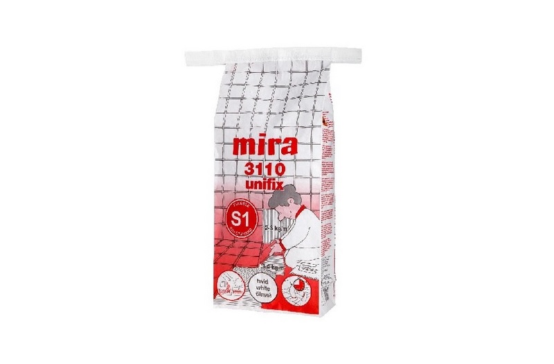 Mira 3110 unifix — усиленный полимерами белый клей на основе цемента для укладки плитки на пол и стены. Подходит для всех типов плитки.
